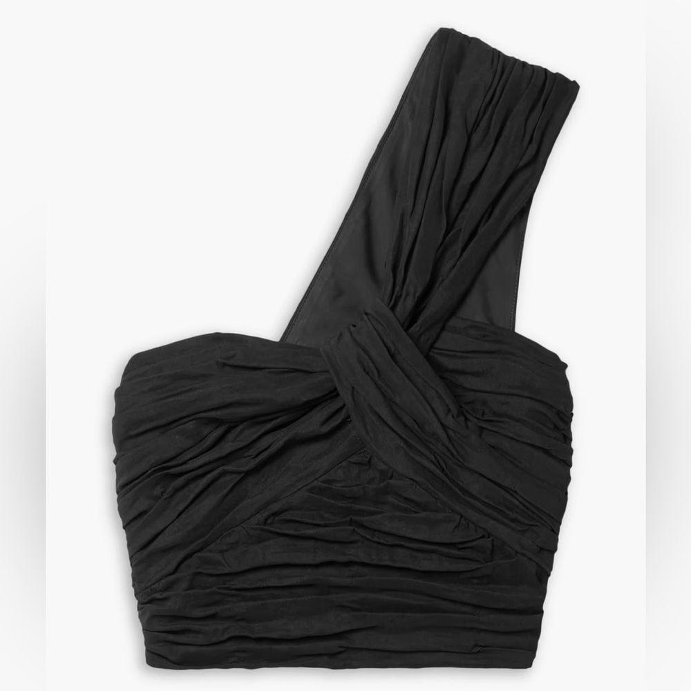 A.L.C. Apollo one-shoulder cropped gathered linen-blend top Size 4